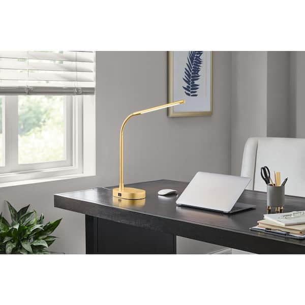 Hampton Bay 20 in. Gold LED Table Task Lamp with 5-Volt 2 Amp USB