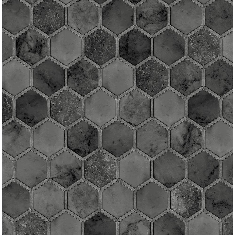 Faux Cosmic Black and Metallic Silver Inlay Hexagon Geometric 20.5 in. x 18 ft. Peel and Stick Wallpaper price history on PriceWatchPro