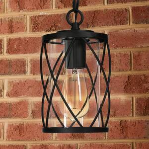 Modern Lantern Outdoor Hanging Light TORA 1-Light Black Drum Outdoor Pendant Light with Glass Shade