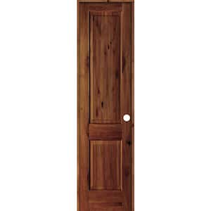 24 in. x 96 in. Knotty Alder 2 Panel Left-Hand Square Top V-Groove Red Chestnut Stain Wood Single Prehung Interior Door