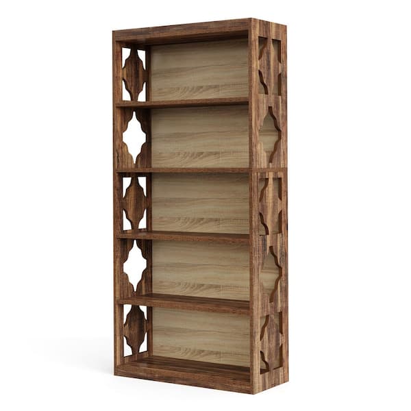 Frailey 70 in. Tall Rustic Brown Engineered Wood 5-Shelf Standard Bookcase Bookshelf for Home Office