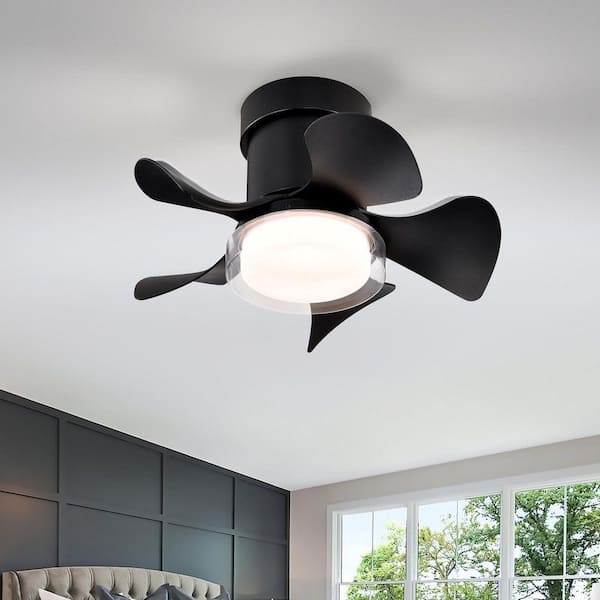 21 in. Smart Black Indoor 6-Speed ABS Black Blades Flush Mount Ceiling Fan with 3-Color LED Light and Remote Control