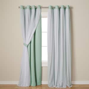 Talia Aqua Solid Lined Room Darkening Grommet Top Curtain, 52 in. W x 84 in. L (Set of 2)