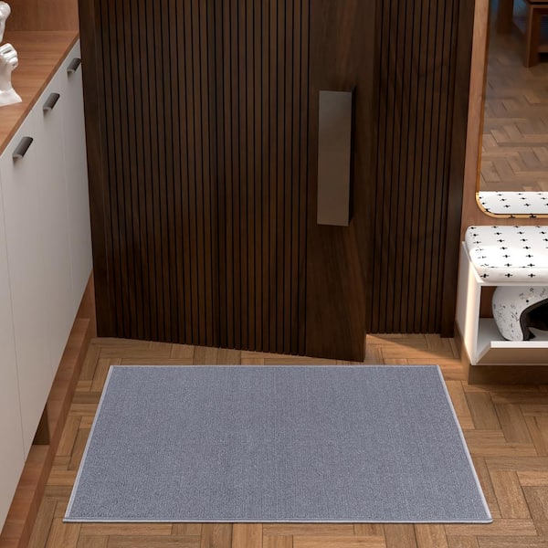 Ottomanson Classics Non-Slip Rubberback Modern Solid 2x3 Indoor Area Rug/Entryway  Mat, 2'3 x 3', Gray 