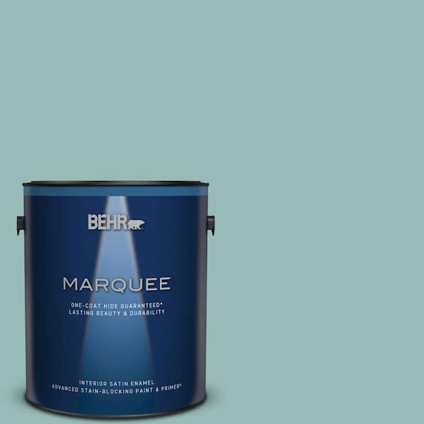 BEHR MARQUEE 1 gal. #PPU12-06 Lap Pool Blue One-Coat Hide Satin Enamel Interior Paint & Primer