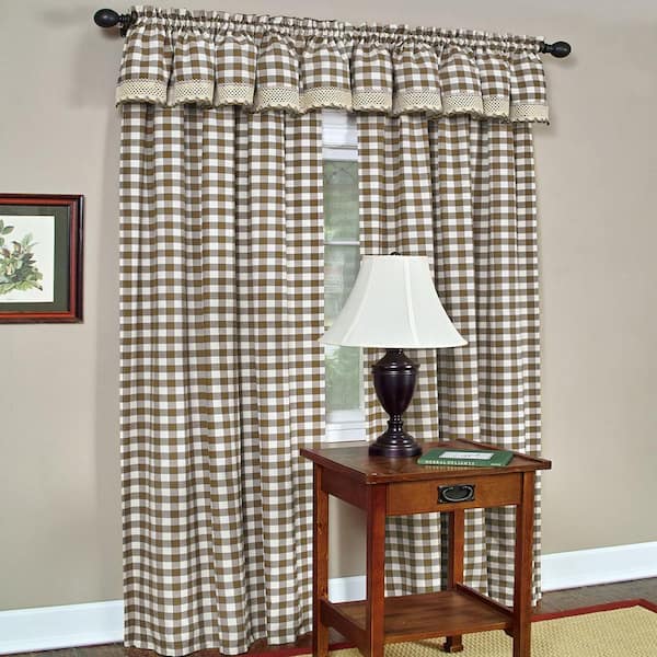 ACHIM Buffalo Check 42 in. W x 84 in. L Polyester/Cotton Light Filtering Window Panel in Taupe