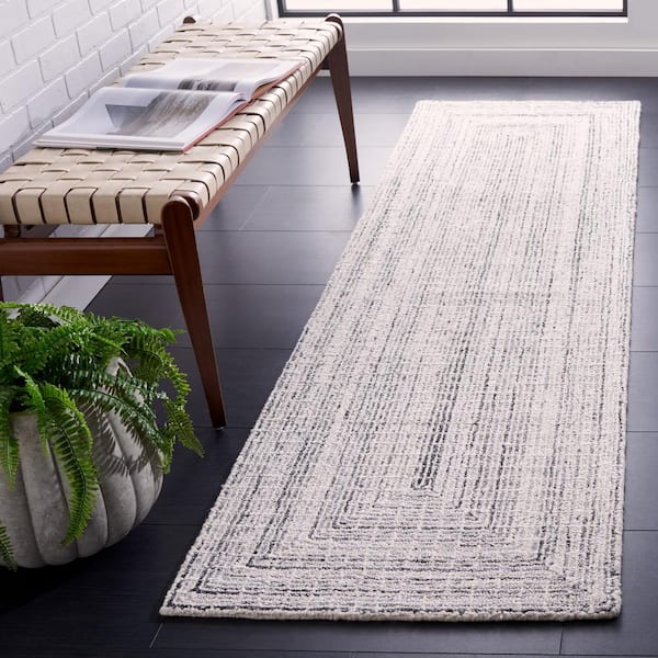 Abstract Black/Ivory 2 ft. x 8 ft. Contemporary Marle Runner Rug