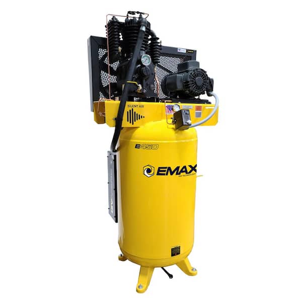 EMAX Silent Air Industrial E450 80 Gal. 175 psi Electric 5 HP 19 CFM 3-Phase 208V 2-Stage Vertical Stationary Air Compressor