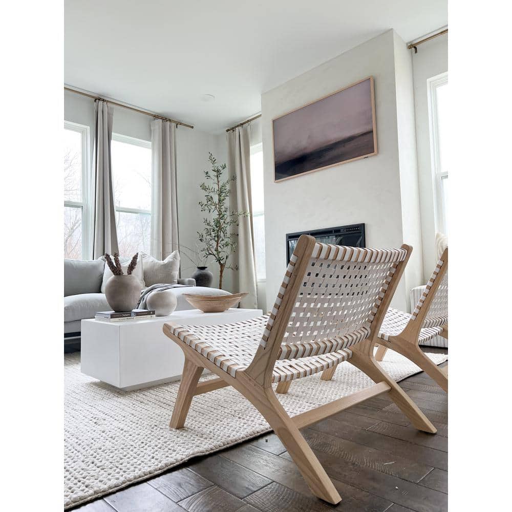 Luna 25" White Leather and Natural Wood Handcrafted Side Chair