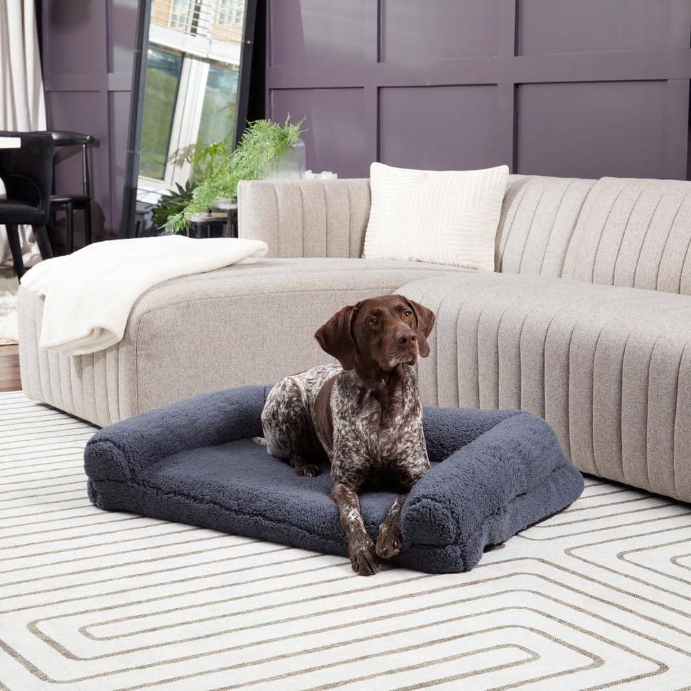 Large Blue Steel Sherpa Sofa Style Dog Bed