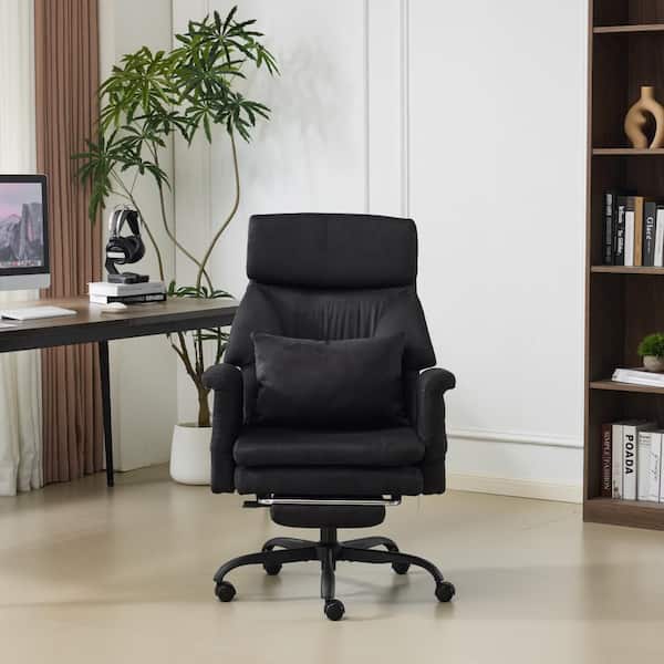 Suede Fabric High Back Reclining with Footrest Task Chair in Black with Adjustable Arms