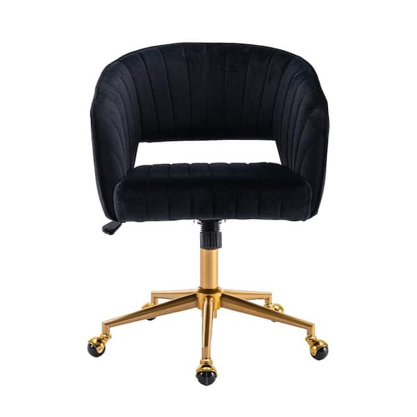 Spaco Black Velvet Accent Armchair Adjustable Swivel Task Chair with Non-Adjustable Arms