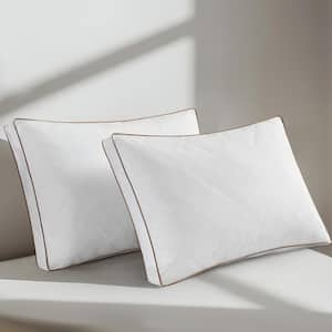 Goose Feather Down King Size Pillow Set of 2 with 100% Cotton Cover, Gusseted Down Pillow Inserts