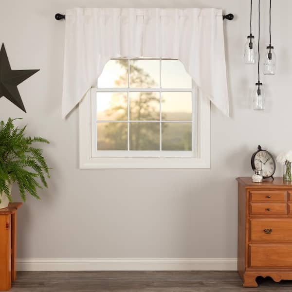 VHC BRANDS Simple Life Flax 36 in. L Cotton Swag Valance in Antique White Pair