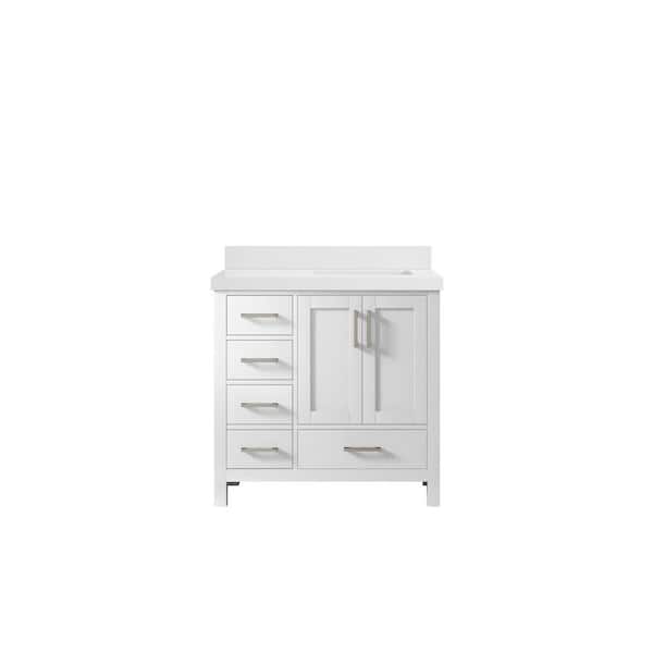 Willow Collections Malibu 36 in. W x 22 in. D x 36 in. H Right Offset Sink Bath Vanity in White with 2 in. White Quartz Top