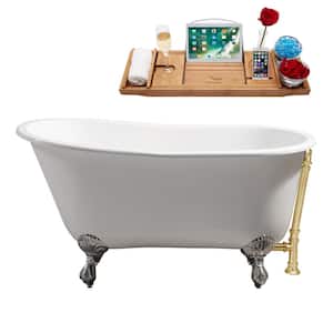 53.1 in. Cast Iron Clawfoot Non-Whirlpool Bathtub in Glossy White with Polished Gold Drain And Polished Chrome Clawfeet