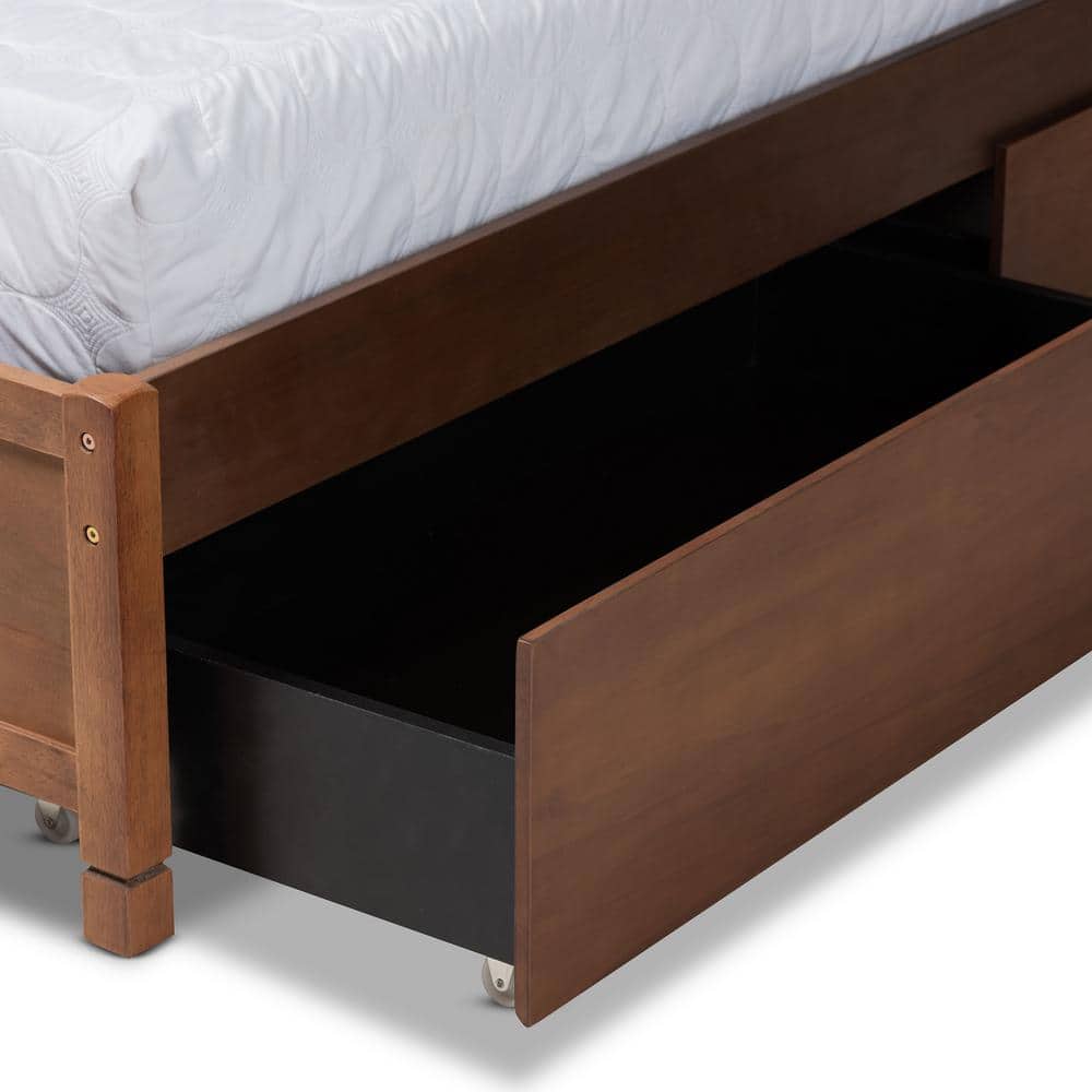 Walnut Brown Full Size Wood Storage Bed with Tufted Upholstery