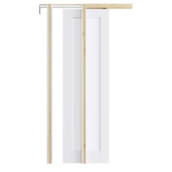 24 in. x 96 in. Paneled White Primed MDF Pocket Sliding Door with Pocket Door Frame and Hardware Kit