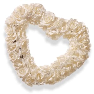 17 in. Artificial White Rose Heart Wreath