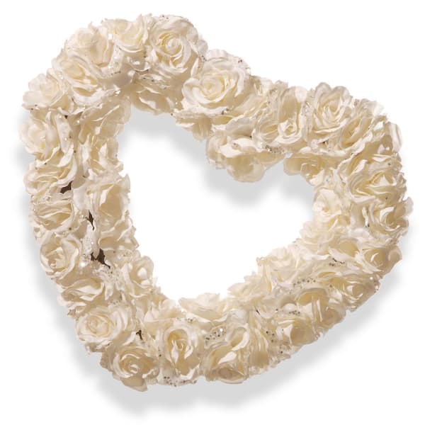 National Tree Company 17 in. Artificial White Rose Heart Wreath
