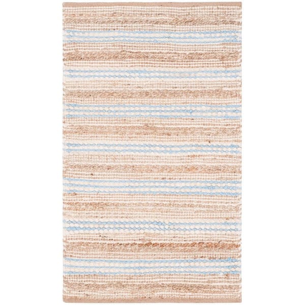 SAFAVIEH Cape Cod Natural/Light Blue 2 ft. x 4 ft. Striped Area Rug