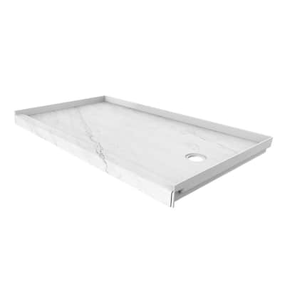 Transolid Pre-Tiled 60 in. L x 36 in. W Alcove Shower Pan Base with  Right-Hand Drain in Off-White Hexagon FPT6036R-HO - The Home Depot