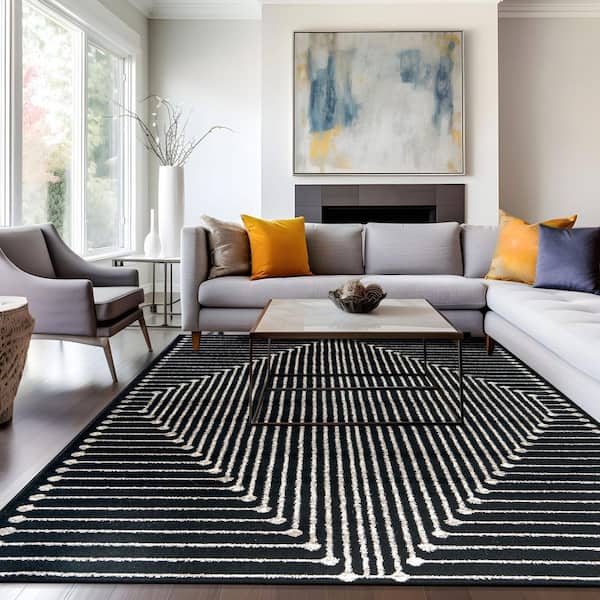 Modern Geometric Area Rug Black 7 ft. 10 in. x 10 ft. Area Rug