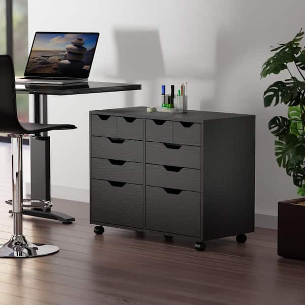 WINSOME WOOD Halifax Black Cabinet with 4 Small and 4 Medium