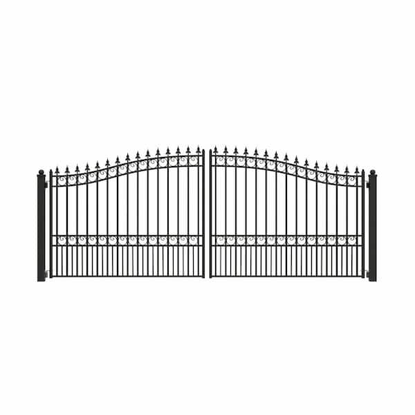 London Style 16 ft. x 6 ft. Black Steel Dual Driveway Fence Gate
