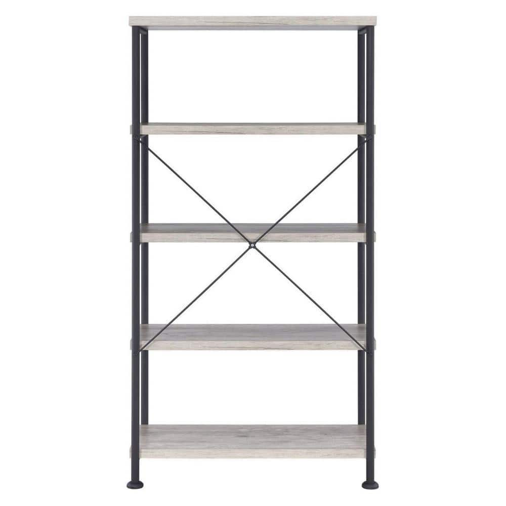 Gray Driftwood and Black Metal 4-Tier Bookcase