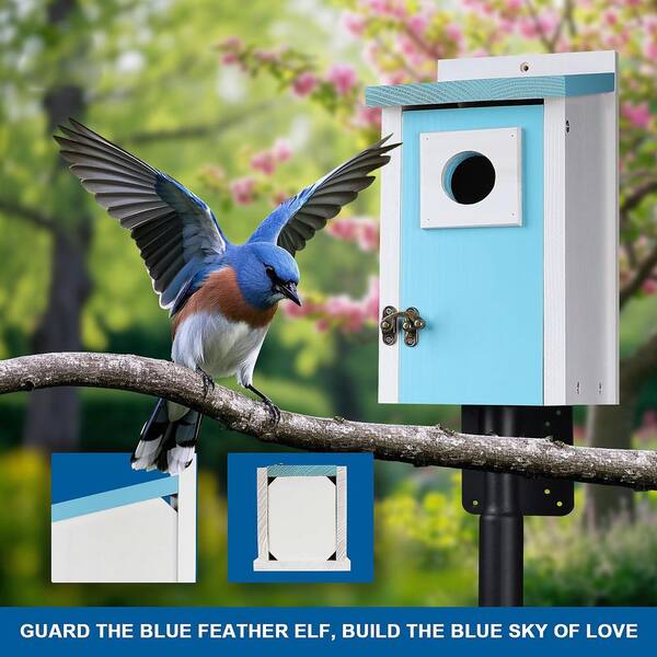 N/A Wooden Bird House for Outside Ice Blue Weatherproof Garden