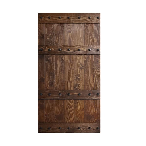 COAST SEQUOIA INC Castle Series 42 in. x 84 in. Dark Walnut DIY Knotty Pine Wood Sliding Barn Door Slab