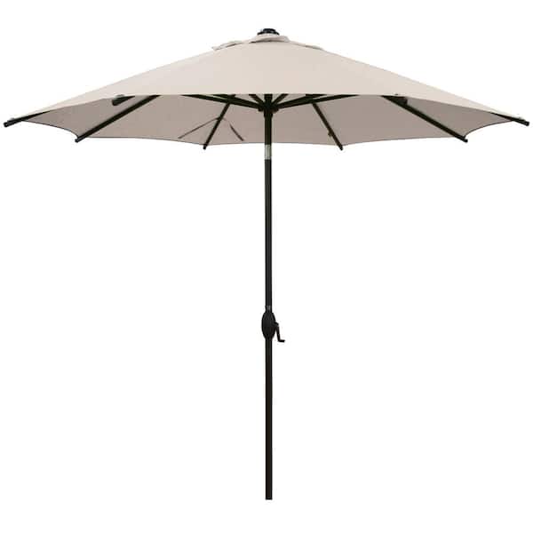9' Market Fabric Aluminum Patio Table Umbrella Auto Tilt And Crank 8 Ribs Beige 