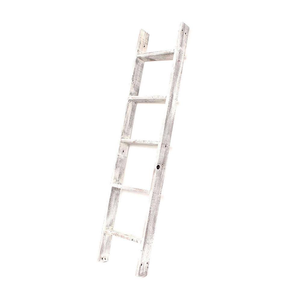 Rustic Farmhouse 5ft Reclaimed Wood White Wash Decorative Ladder