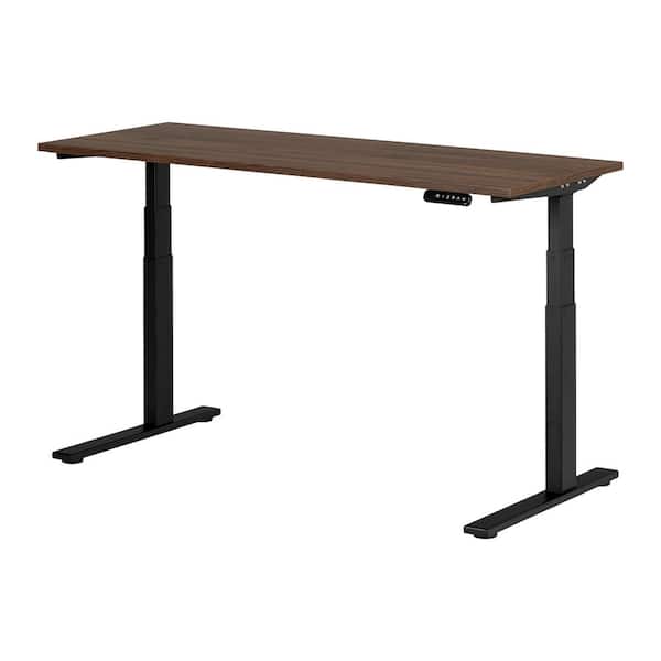 South Shore Ezra Adjustable Height Standing Desk, 59.5 in. Rectangular Natural Walnut and Matte Black Desk