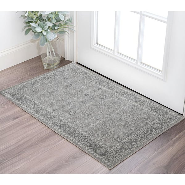 2 ft. x 3 ft. Gray And Dark Gray Wool Medallion Hand Woven Area Rug