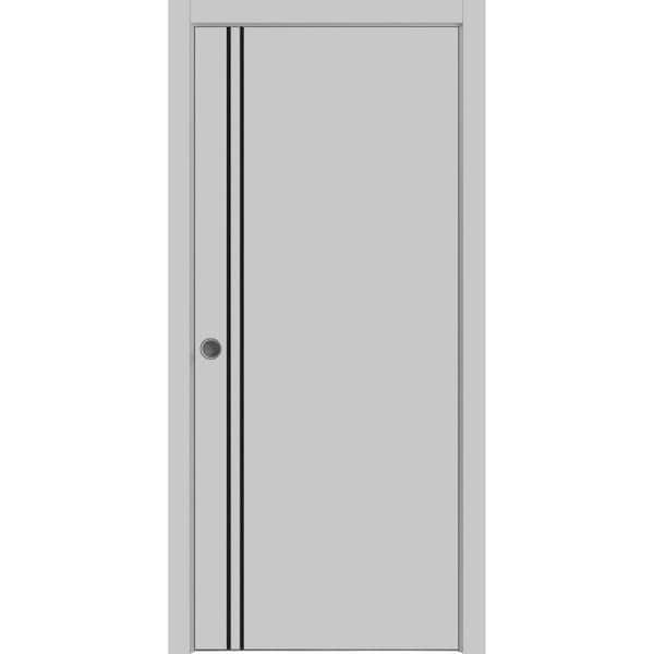 18 in. x 96 in. 1 Panel Matte Grey Finished Solid Wood with Honeycomb Sliding Door with Hardware