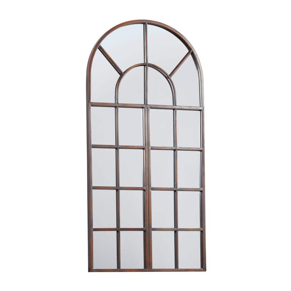 Espresso Brown Arched Windowpane Wall Mirror 24" x 48"