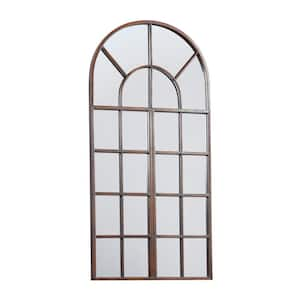 48 in. x 24 in. Window Pane Inspired Arched Framed Brown Wall Mirror with Arched Top