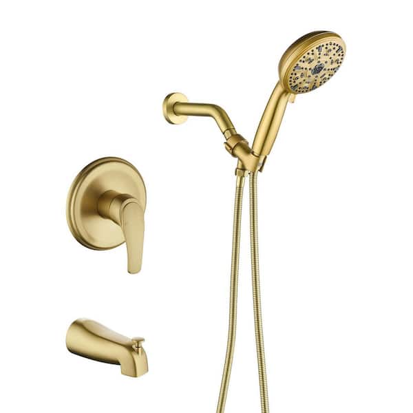 Rain Single Handle 10-Spray Tub Shower Faucet Handheld Combo with Valve 1.8 GPM Adjustable shower Head in Gold