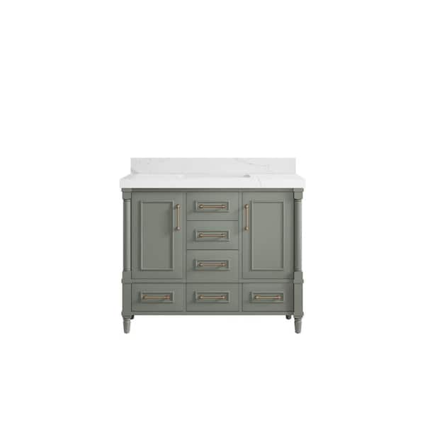 Willow Collections Hudson 42 in. W x 22 in. D x 36 in. H Single Sink Bath Vanity in Evergreen with 2 in. Calacatta Laza Quartz Top