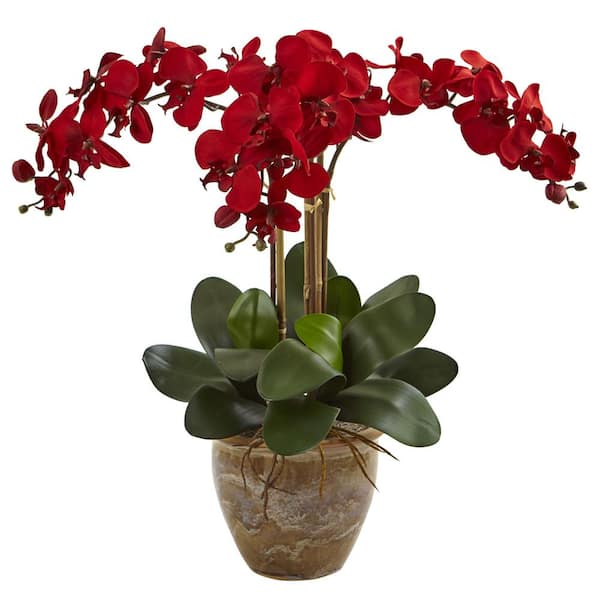 Nearly Natural Artificial Triple Stem Red Phalaenopsis Silk Arrangement, Seasonal