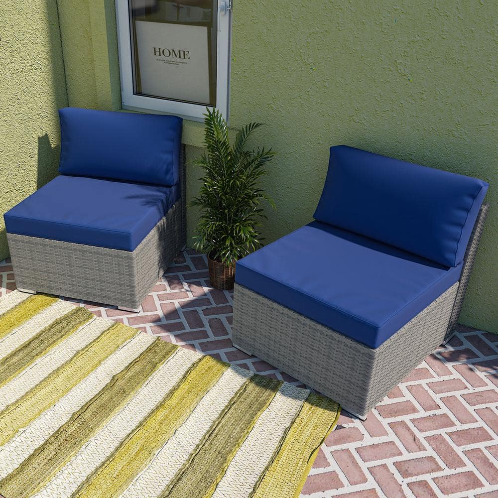 2-Piece Armless Wicker Outdoor Patio Conversation Seating Sofa Set with Cushions, Dark Blue price history on PriceWatchPro