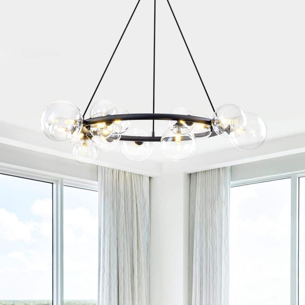 33.46 in. 15-Light Matte Black Circular Ring Bubble Chandelier with Clear Glass Shades price history on PriceWatchPro