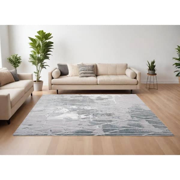 7 ft. x 10 ft. Blue Abstract Washable Runner Area Rug