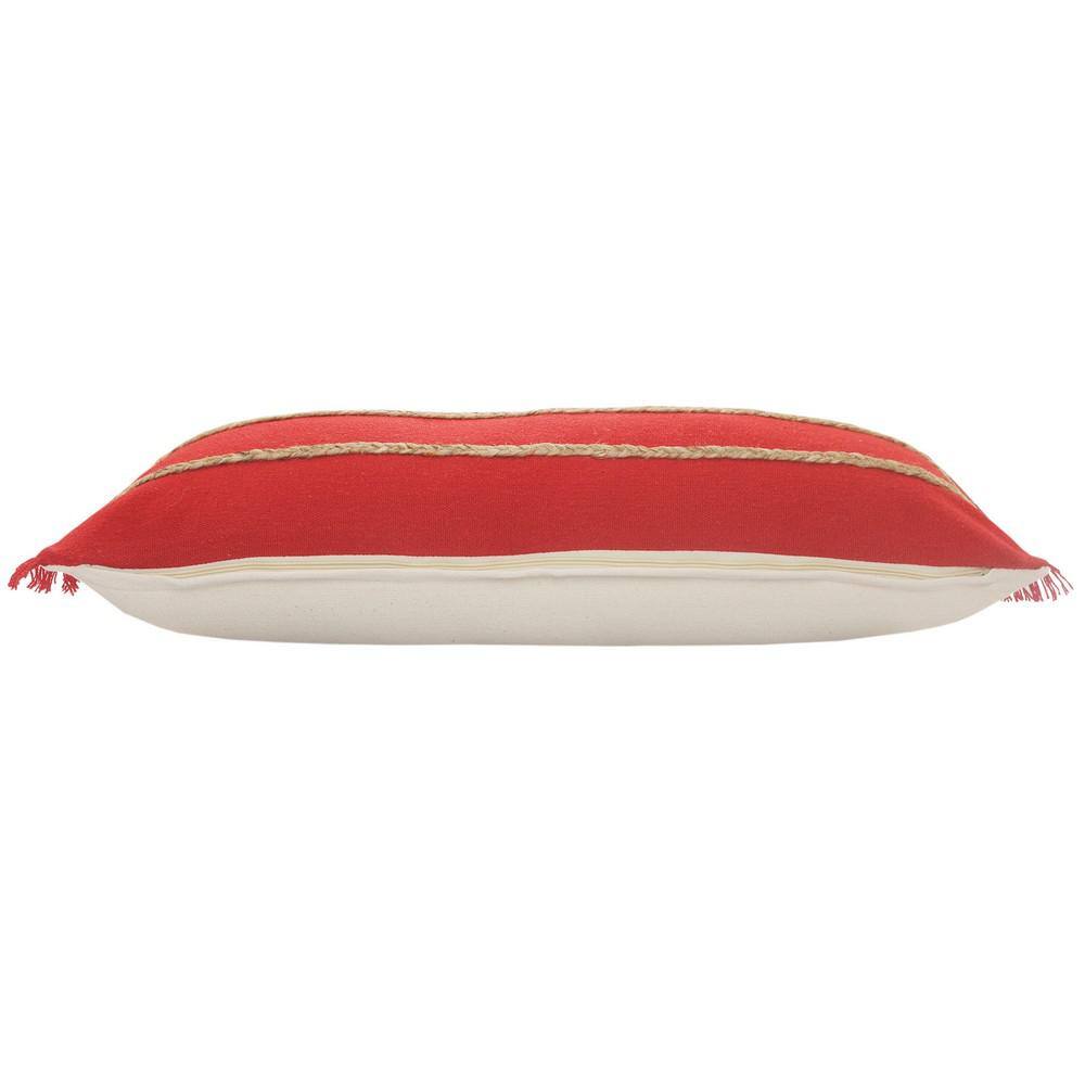 Americana Nautical Red & Tan Jute Braided Lumbar Pillow, 14" x 36"