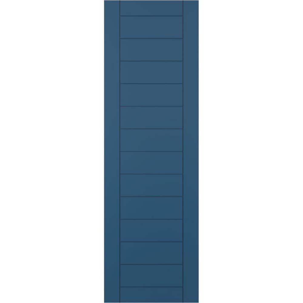 12 in. x 28 in. PVC Horizontal Slat Framed Modern Style Fixed Mount Board and Batten Shutters Pair in Sojourn Blue price history on PriceWatchPro