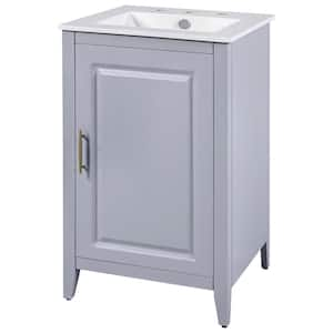 Kimi 20.3 in. Single Sink Functional Modern Freestanding Grey Bath Vanity with White Ceramic Top Unassembled