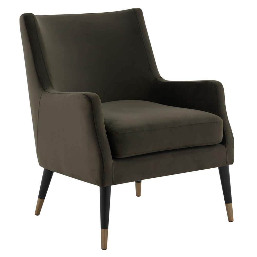 Black Velvet Transitional Arm Chair with Wood Legs