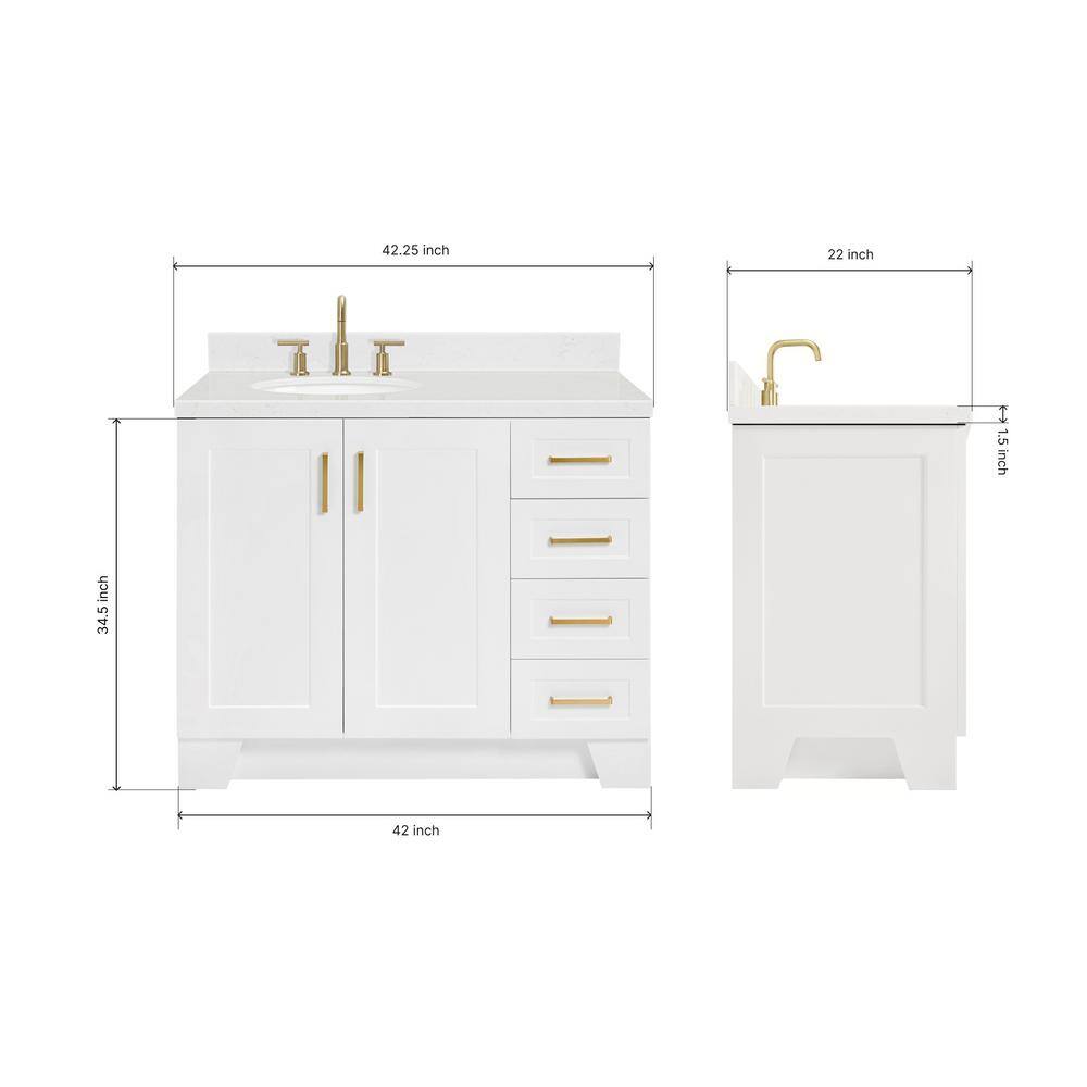Taylor White Quartz Single Basin Freestanding Vanity with Gold Hardware